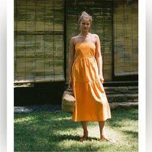 ROVE Joie Midi Tiered Dress Linen Blend Coastal Beach Vacation Cruise Travel